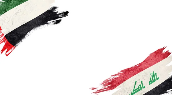 Bandiere degli Emirati Arabi Uniti e dell'Iraq su sfondo bianco — Foto Stock